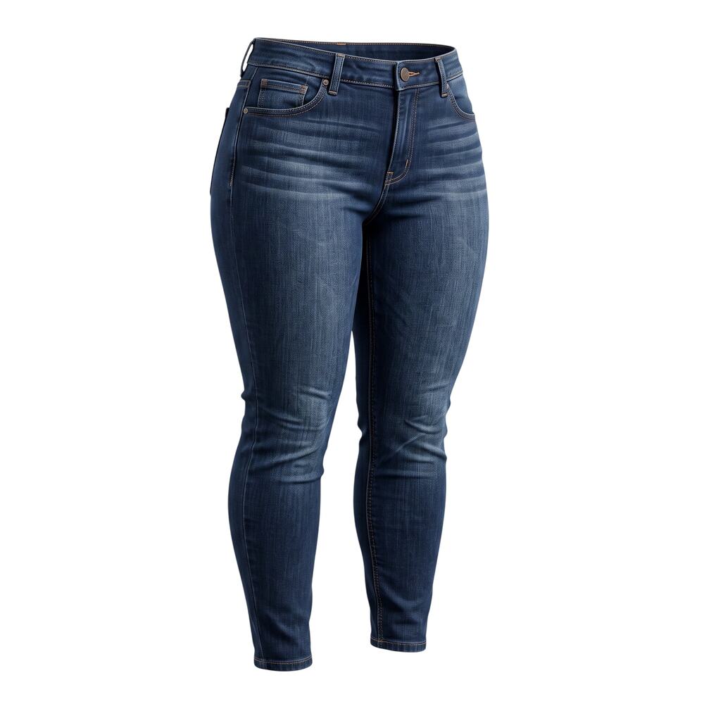 A.G. dark wash denim jeans with five-pocket design, contrast stitching, button f